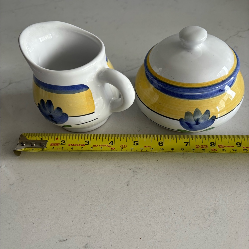 Caleca Sugar Bowl & Creamer Set Hand Painted. Made in Italy.
